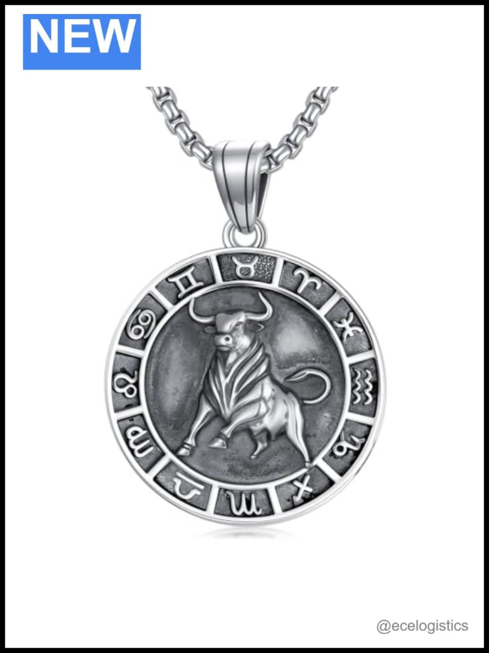 Taurus Zodiac Necklace 925 Sterling Silver Constellation Pendant 22in Rolo Chain
